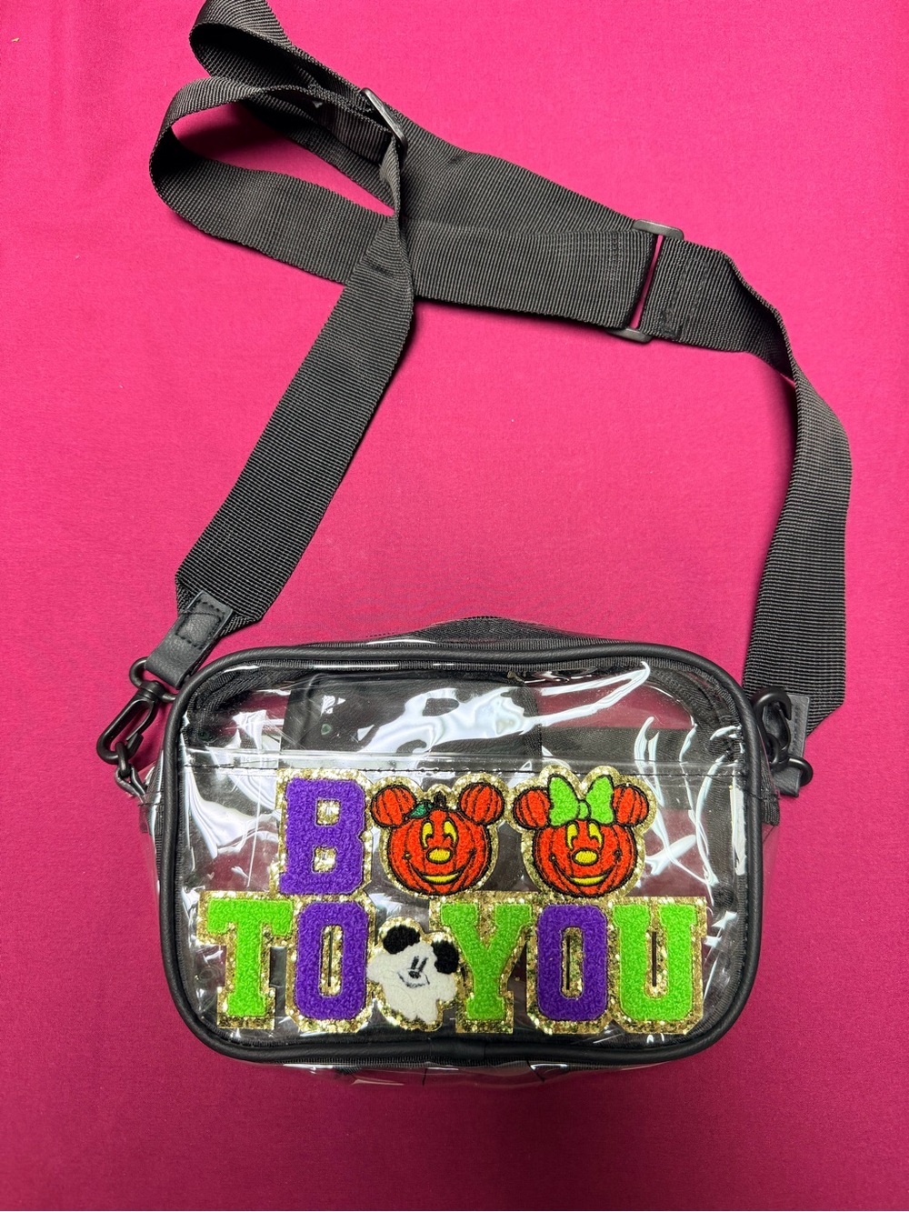 Clear Crossbody or Fanny Bag with 'BOO TO YOU' with Mickey Mouse Patches